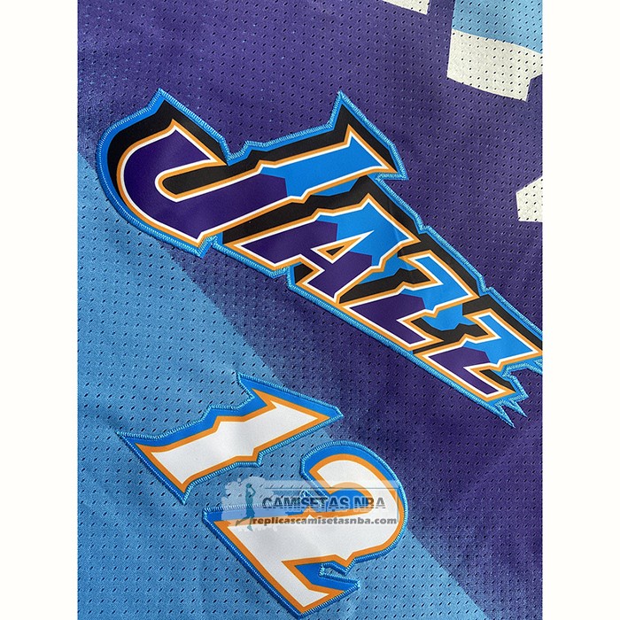 Camiseta Utah Jazz John Stockton NO 12 Mitchell & Ness 1996-97 Azul
